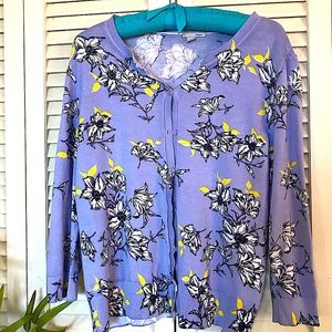 Halogen Purple with Black Leaf Design Cardigan XL
